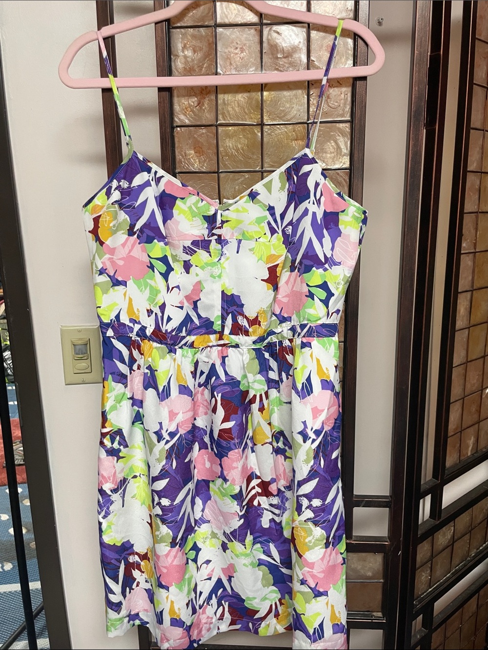 J. Crew Strappy Floral Midi Dress in Purple, Pink, Green & White